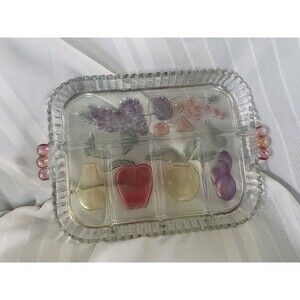 Vtg Indiana Glass Divided Dish Fruit Relish Veggie Tray Platter Rainbow Serving